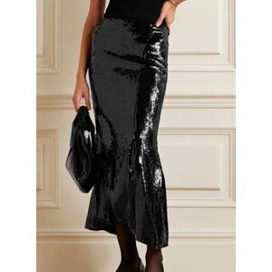 KHAITE Levine Sequin High Waisted Midi Skirt Black Size 2